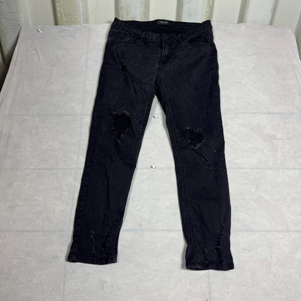 Black Label C'est Toi Womens Ankle Jeans Black Distressed Denim Classic‎ Size 7